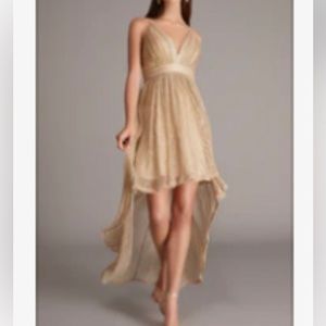Gold Formal Open Back Metallic High-Low Gown